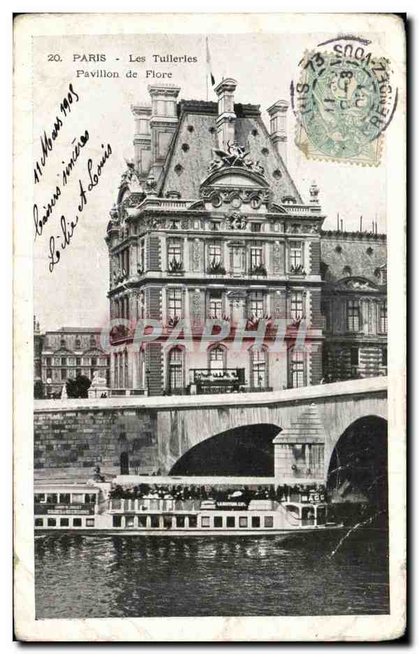 CPA Paris Les Tuilerles Pavillon de Flore Louvre Peniche