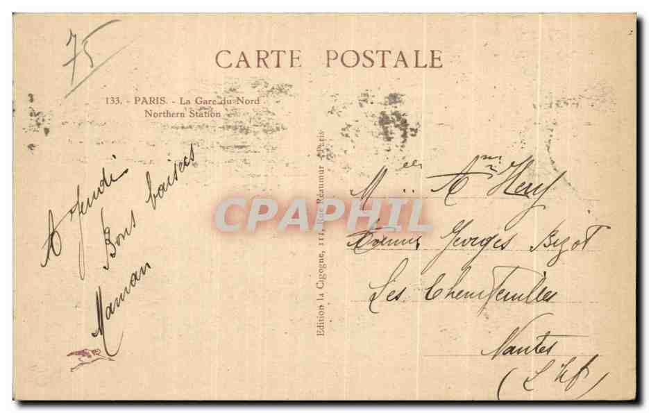CPA Paris La Gare du Nord Northern Station — Rückseite