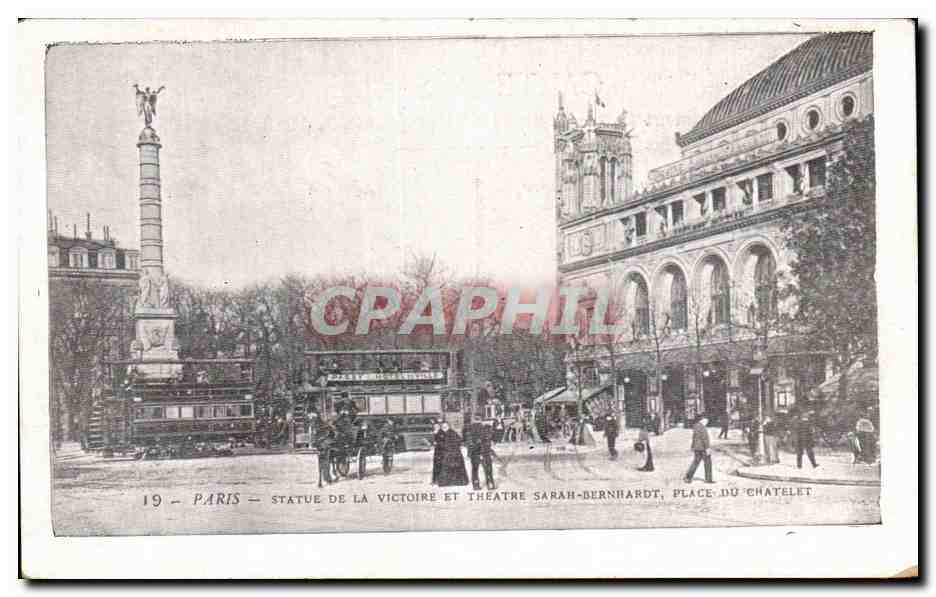 CPA Paris Statue De La Victoire Et Theatre Sarah Bernhardt Place Du Chatelet 