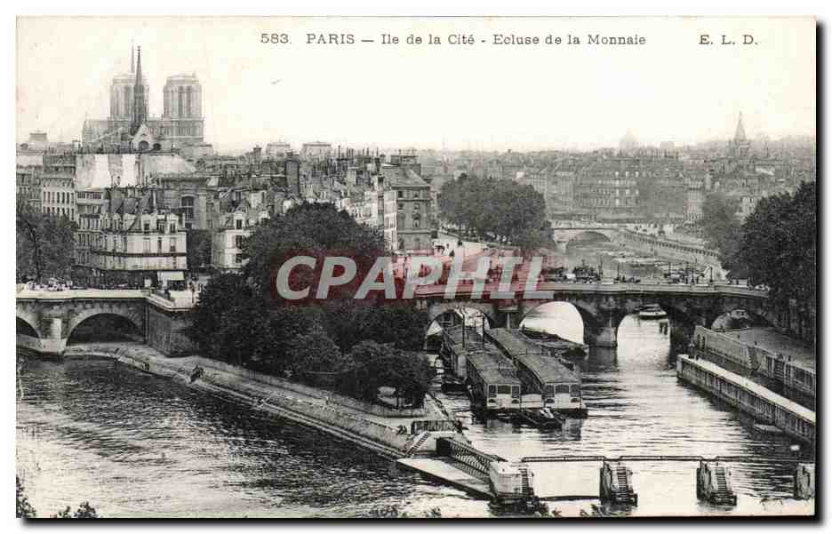 CPA Paris Ile de la Cite Ecluse de la Monnaie Notre Dame Peniches