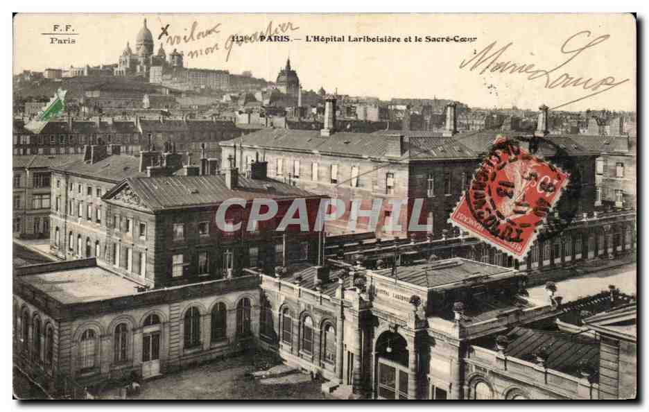 CPA Paris L Hopital Lariboisiere et le Sacre Coeur Montmartre