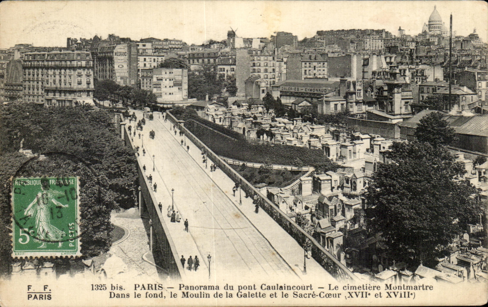 CPA Paris Panorama du pont Caulaincourt Le cimetiere Montmartre Dans le fond le Moulin de la Galette et le Sacre Coeur
