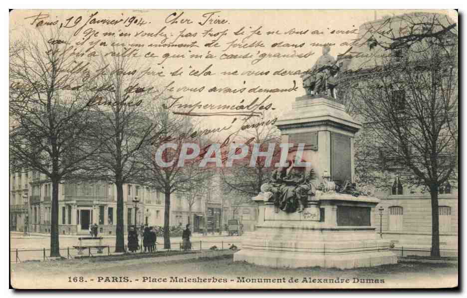 CPA Paris Place Malesherbes Monument de Alexandre Dumas