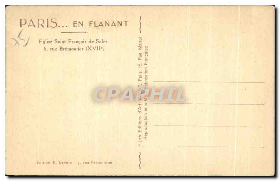 CPA Paris En Flanant Eglise Saint Francois de Sales 6 rue Bremontier — Rückseite