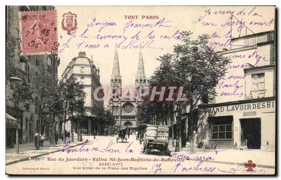 CPA Tout Paris Rue du Jourdain Eglise St Jean Baptiste de Belleville Grand lavoir