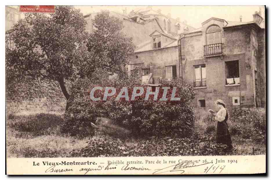 CPA Le Vieux Montmatre Paisible retraite Parc de la rue Cortot li 16 Juin 1904