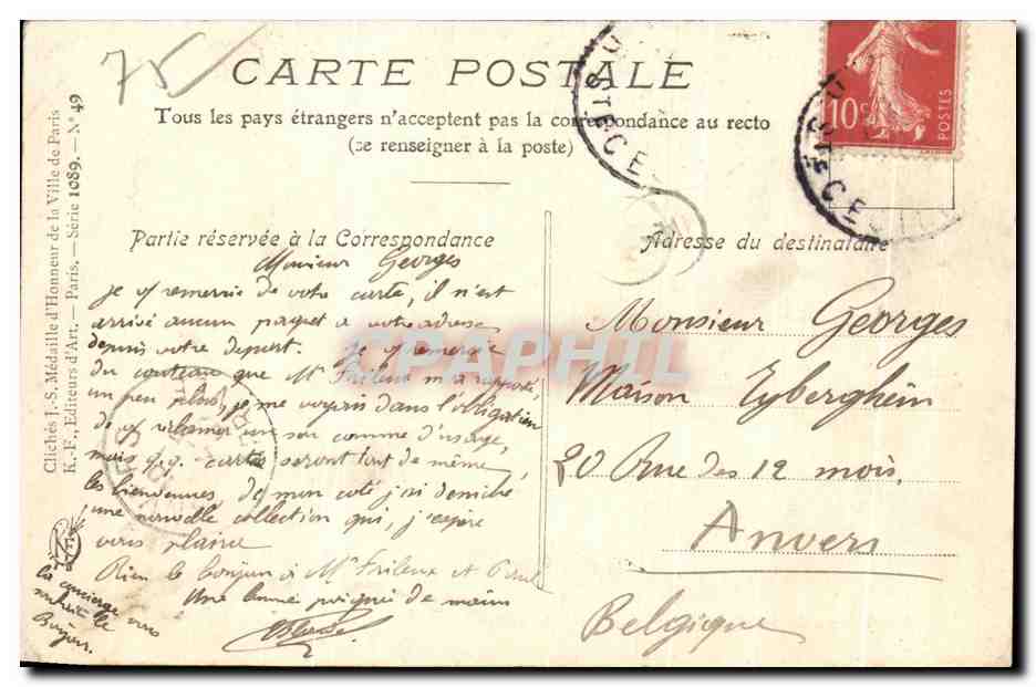 CPA Le Vieux Montmatre Paisible retraite Parc de la rue Cortot li 16 Juin 1904 — Rückseite