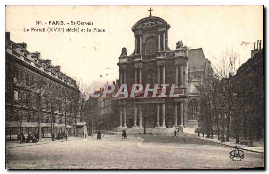 CPA Paris St Gervais Le Portail et la Place