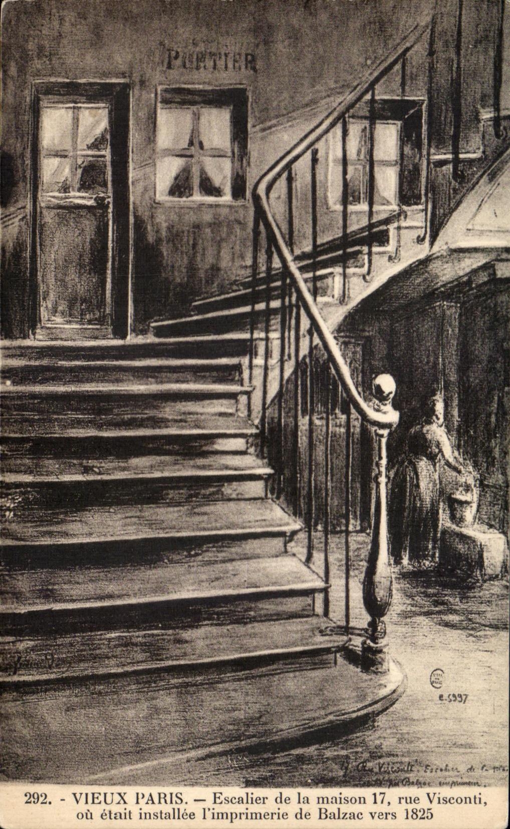 CPA Vieux Paris Escalier de la maison 17 rue Visconti ou etait installee I imprimerie de Balzac vers 1825