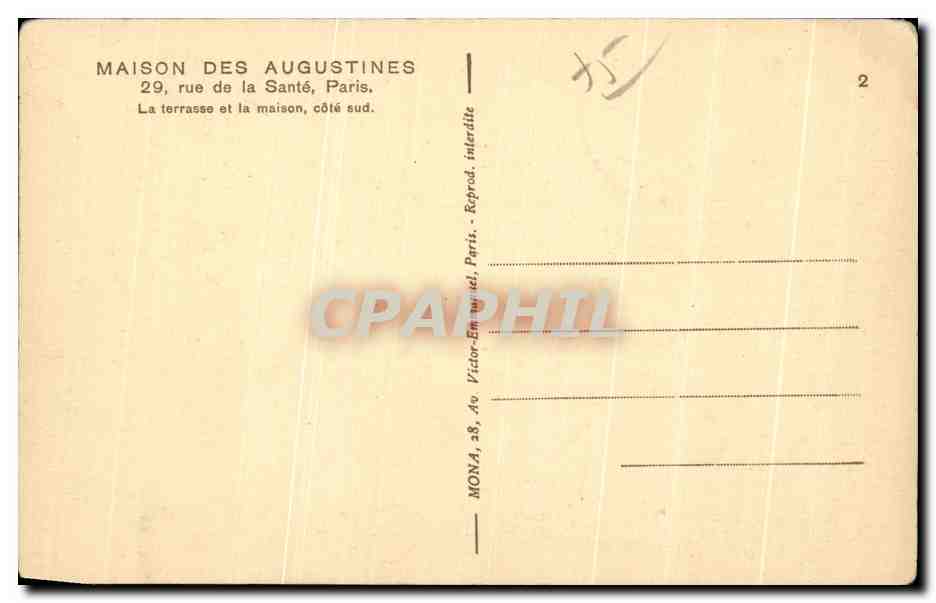 CPA 29 rue de la Sante Paris La terrasse et la maison cote sud Maison des Augustines  — Rückseite