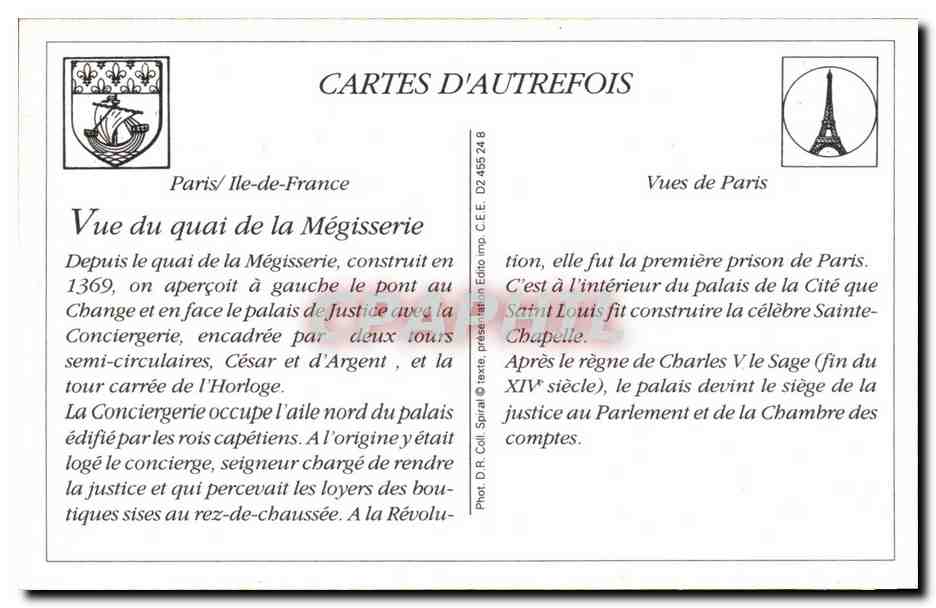 REPRO Paris Tribunal de Commerce et Conciergerie pris du Quai de la Megisserie — Verso
