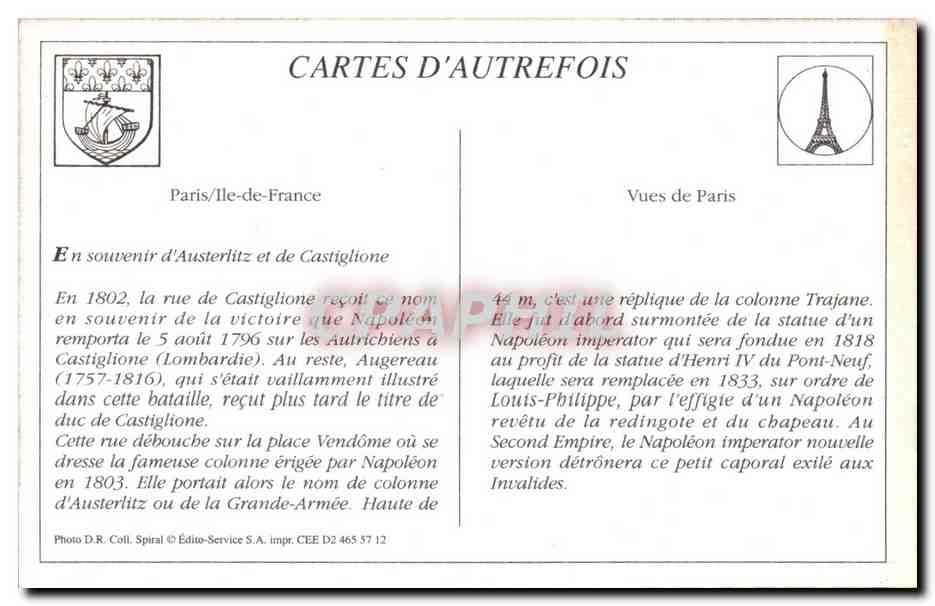REPRO Paris La Rue Castiglione et la Colonne Vendome — Rückseite