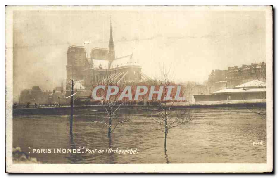 CPA Paris Inonde Pont de l Archeveche Notre Dame inondations