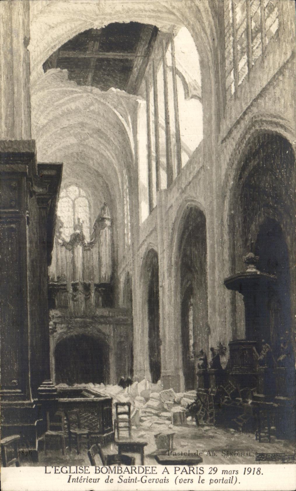 CPA L Eglise Bombardee A Paris 29 mars 1918 Interieur de Saint Gervais Orgue