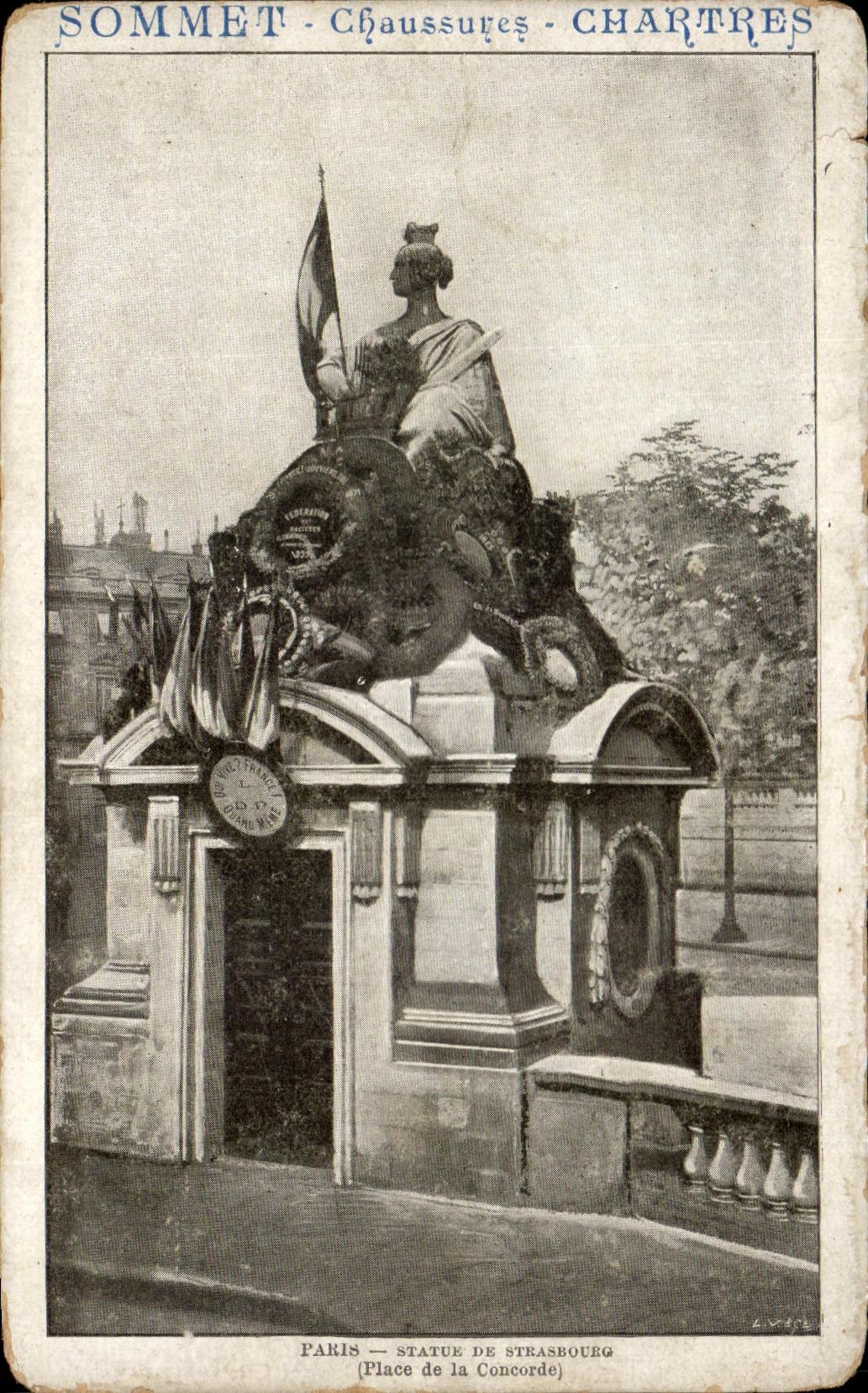 CPA Paris Statue De Strasbourg Sommet Chaussures Chartres Publicite 