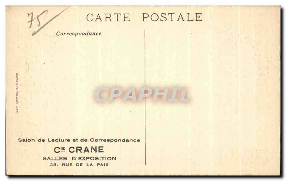 CPA Salon de Lecture et de Correspondance Cie Crane Salles D Exposition 23 Rue De La Paix — Rückseite