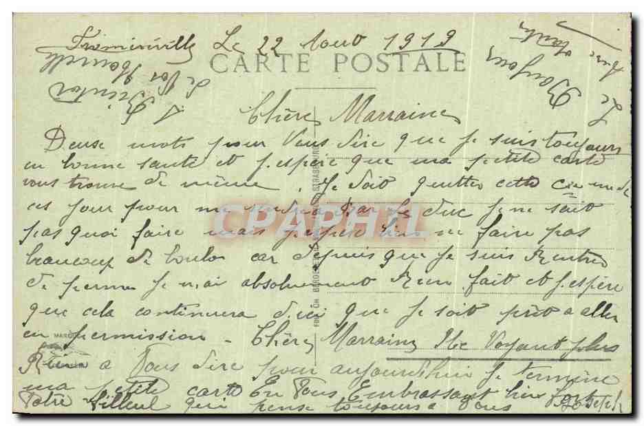 CPA Varennes Nov 1918 Militaria  — Rückseite