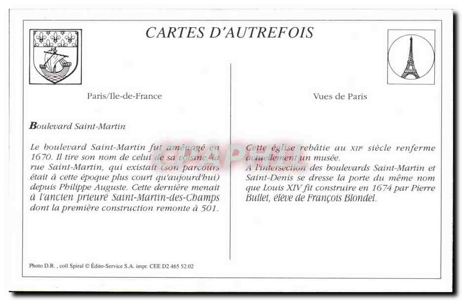 PARIS — Boulevard Saint-Martin — Édito-Service S.A. n° 26 — Back