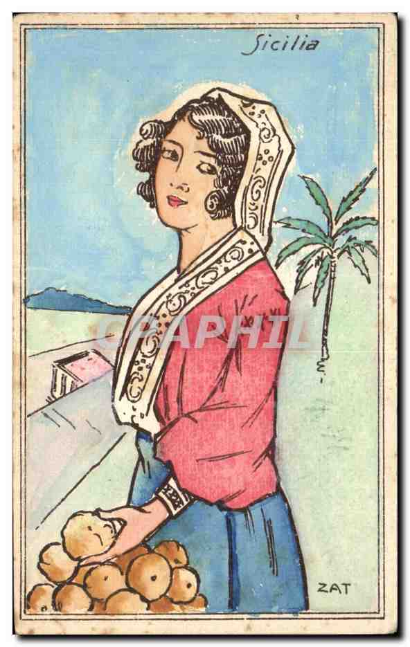 CPA Sicila Folklore Costume Femme