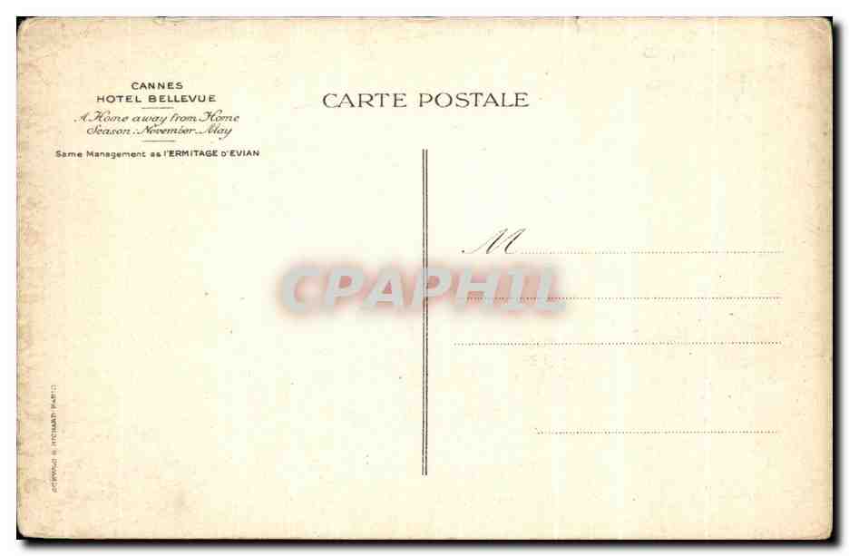 CPA Cannes Hotel Bellevue — Rückseite
