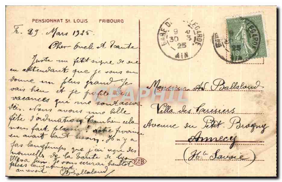 CPA Pensionnat St Louis Fribourg — Back