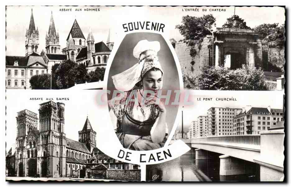 CPA Souvenir De Caen Pont chruchill Chateau Abbaye 