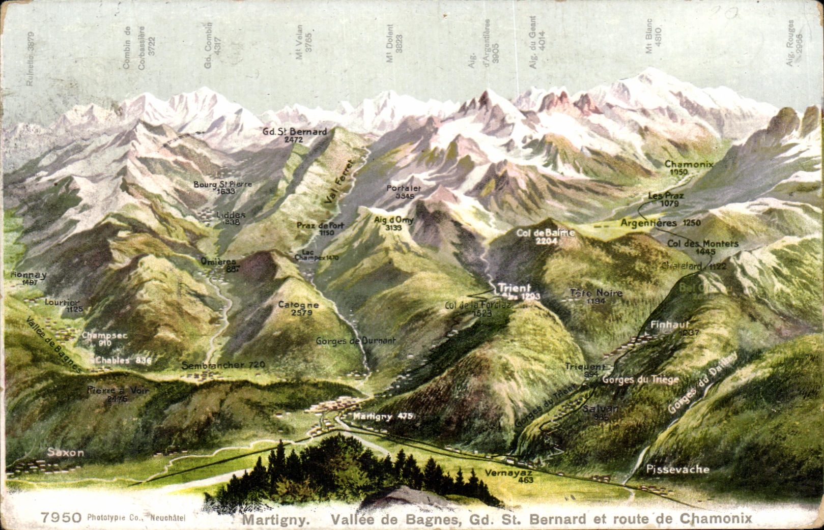 CPA Martigny Vallee de Bagnes Gd St Bernard et route de Chamonix