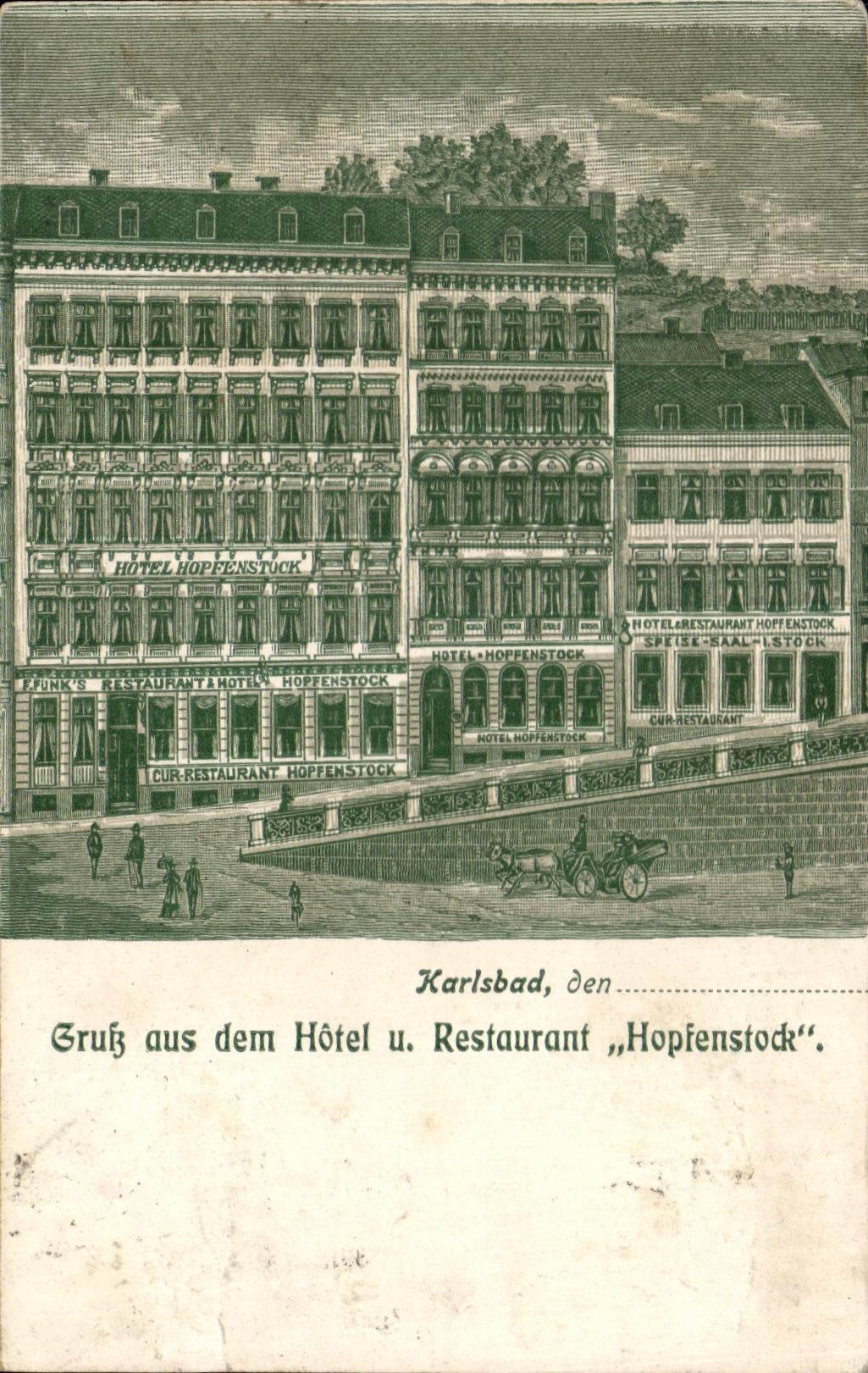 CPA Gruss aus dem Hotel u Restaurant Hopfenstock Karlsbad