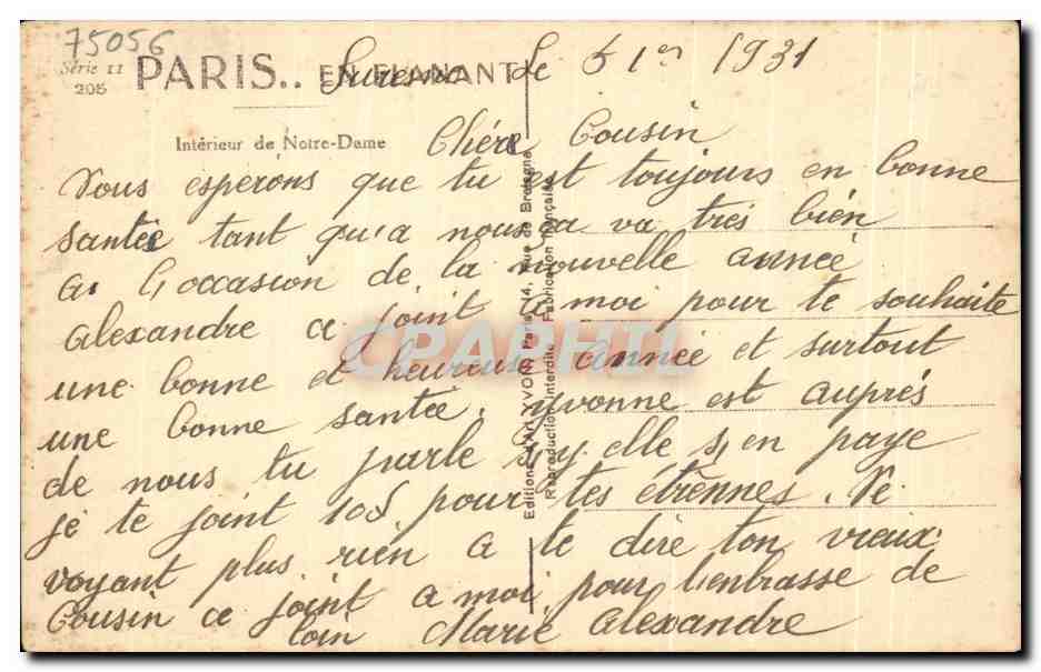 CPA Paris En Flanant Interieur de Notre Dame — Verso