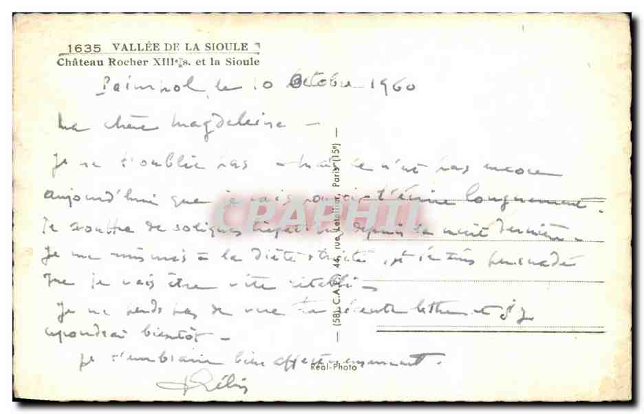 CPA Vallee De La Sioule Chateau Rocher XIII S et la Sioule — Rückseite