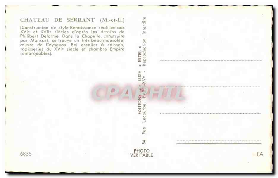 CPA Chateau De Serrant — Verso