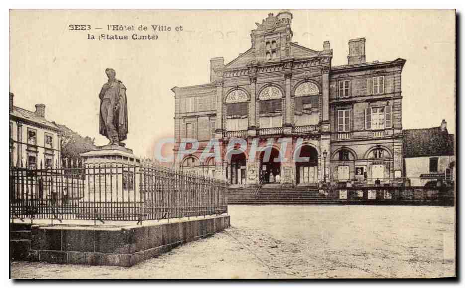 CPA I Hotel de Ville et la Statue Conte