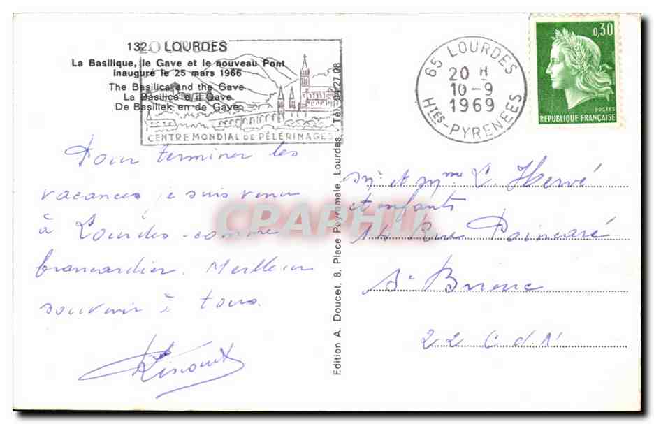 La Basilique et le Gave à Lourdes — Édition Edlux, n°1320 — Verso