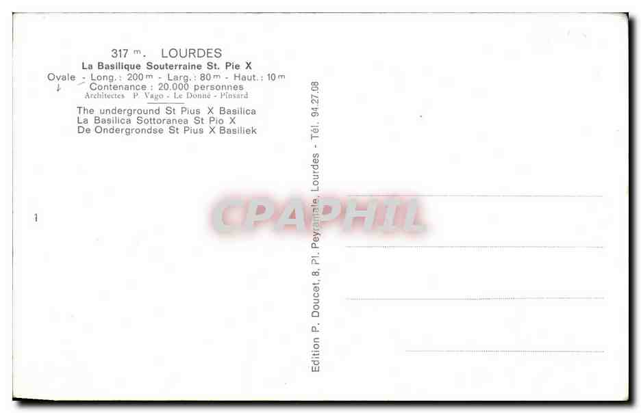 CPSM Lourdes La Basllique Souterraine St Pie X — Verso