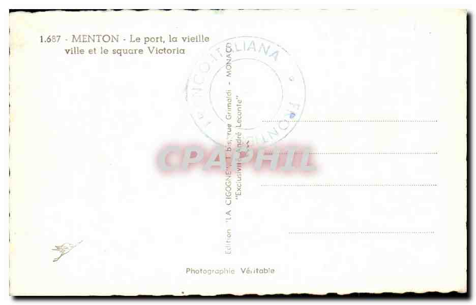 CPA Menton Le Port la vieille ville et le square Victoria — Rückseite