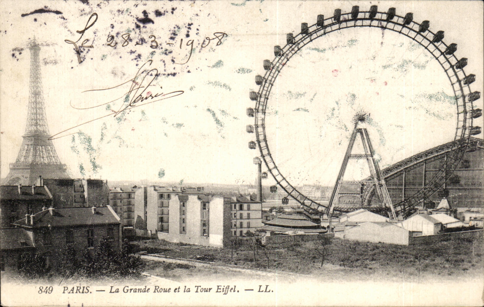 Antike Ansichtskarte Paris La Grande Roue und die Eiffelturm