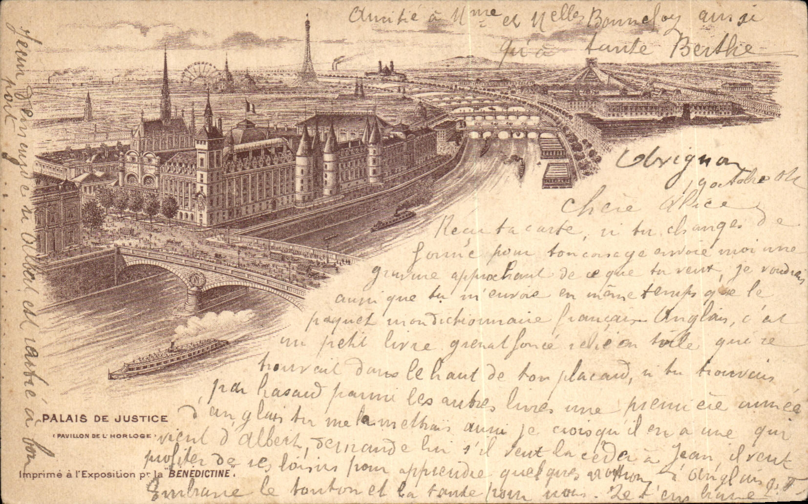 CPA Palais De Justice Paris Tour Eiffel Publicite Benedictine