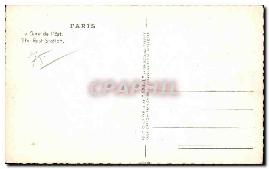 CPA Paris La Gare de I Est The East Station — Verso