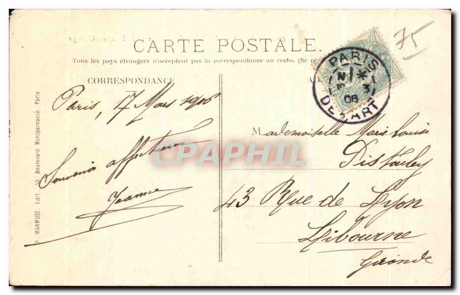 CPA Paris Le Palais de Justice et le Pont au Change — Verso