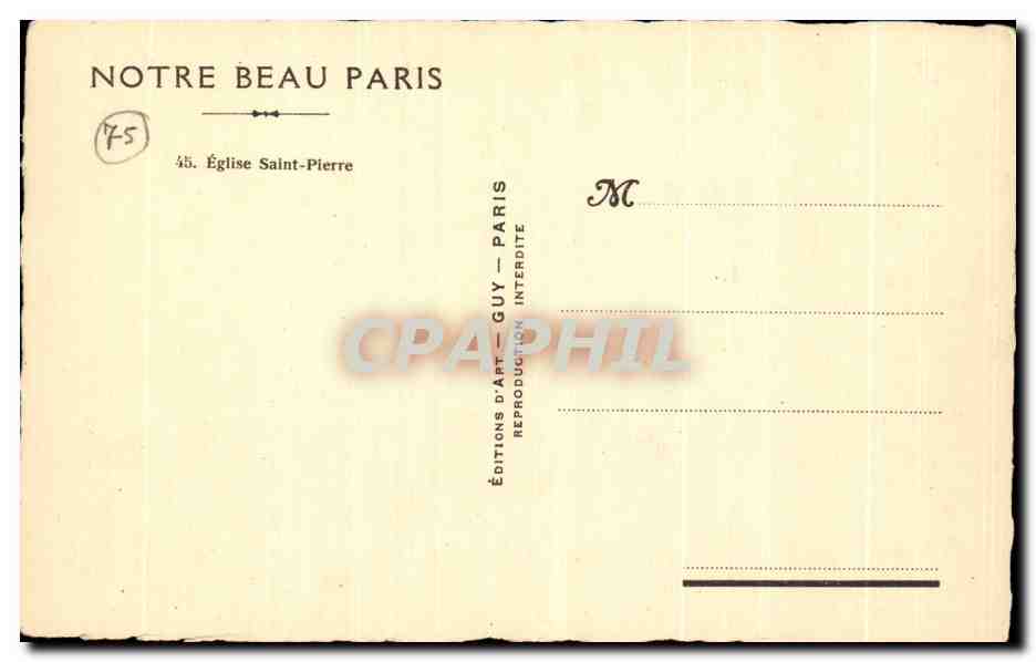 CPA Eglise Saint Pierre Paris  — Rückseite