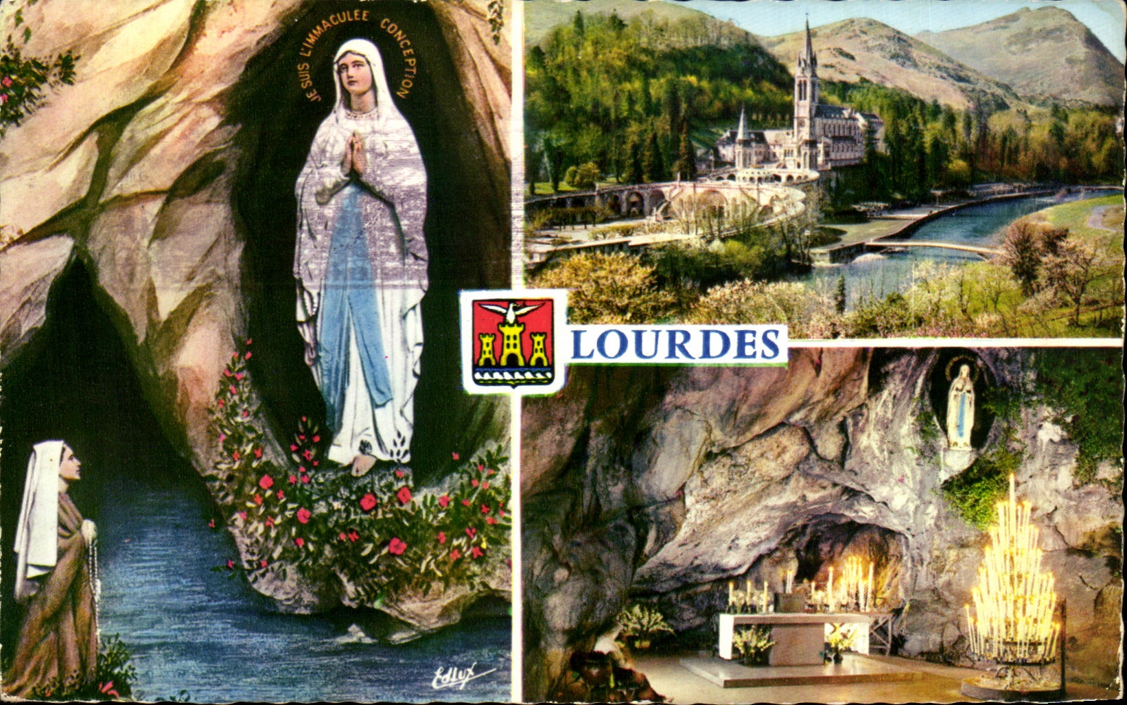 CPA Lourdes L Apparition La Basilique La Grotte 