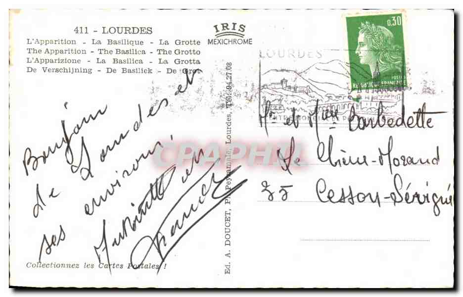 CPA Lourdes L Apparition La Basilique La Grotte  — Verso