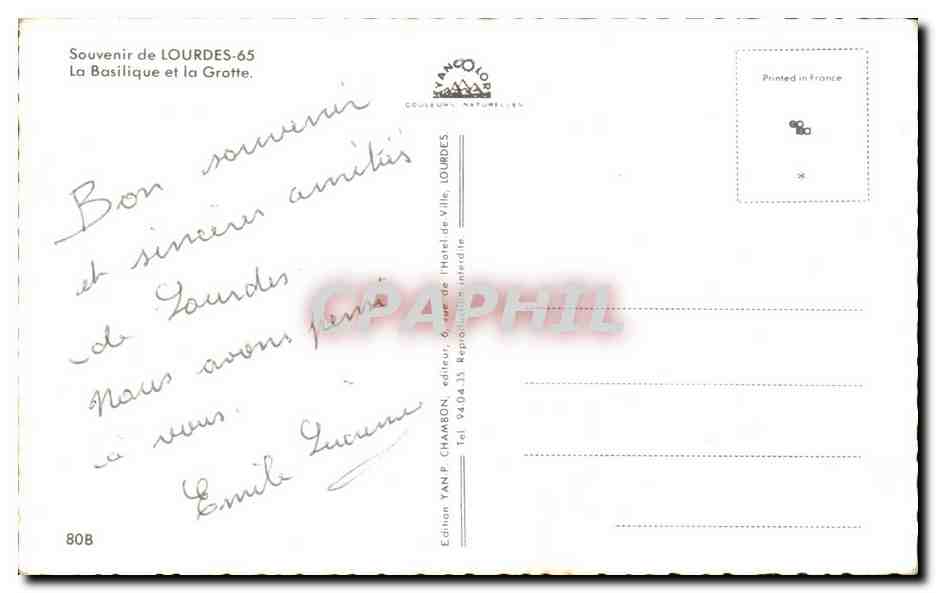 CPA Souvenir de Lourdes 65 La Basilique la Grotte — Verso