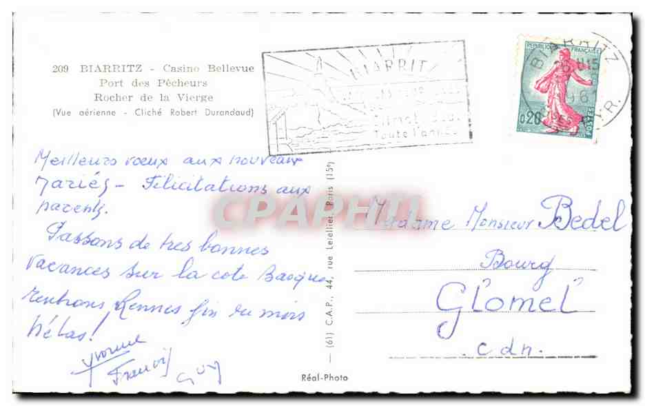 CPA Biarritz Casino Bellevue Port des Pecheurs Rocher de la Vierge — Rückseite