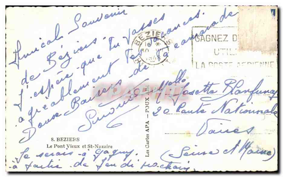 Le Pont Vieux et Saint-Nazaire — Beziers — éditeur APA, n°8 — Verso