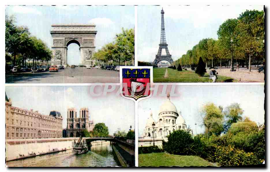 Paris — Triumphbogen, Eiffelturm, Notre-Dame, Sacré-Cœur — CPAPHIL