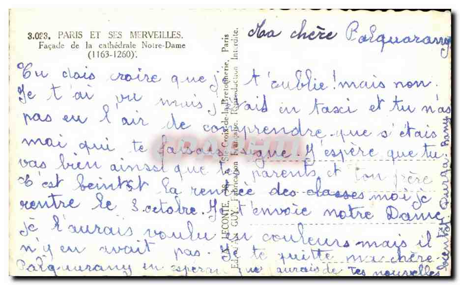 CPSM Paris Et Ses Merveilles Facade de la cahtedrale Notre Dame — Rückseite