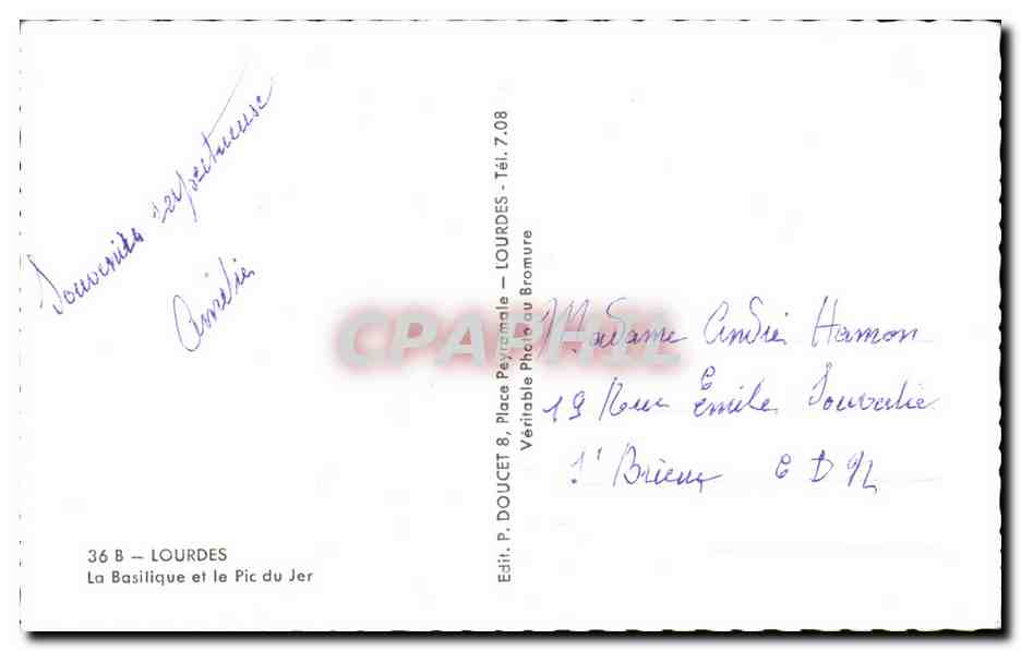 CPSM Lourdes La Basilique et le Pic du Jer — Verso