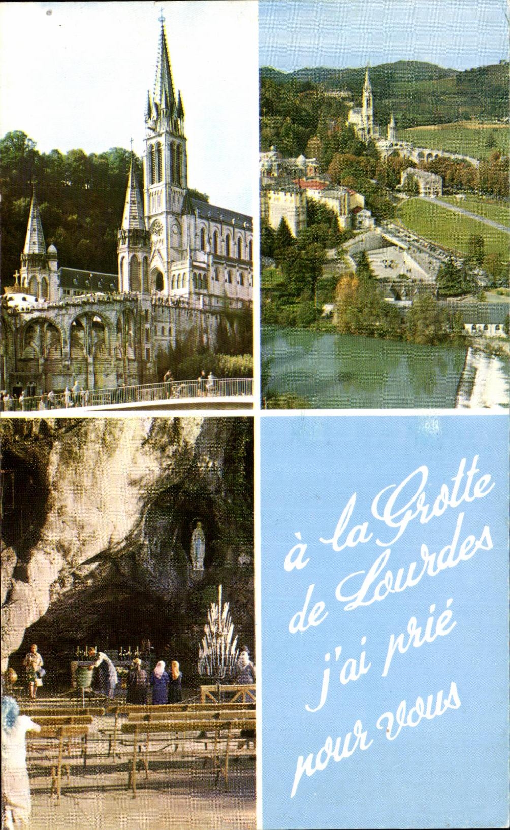 CPSM Lourdes Le Gave et la Basilique La Basilique La Grotte