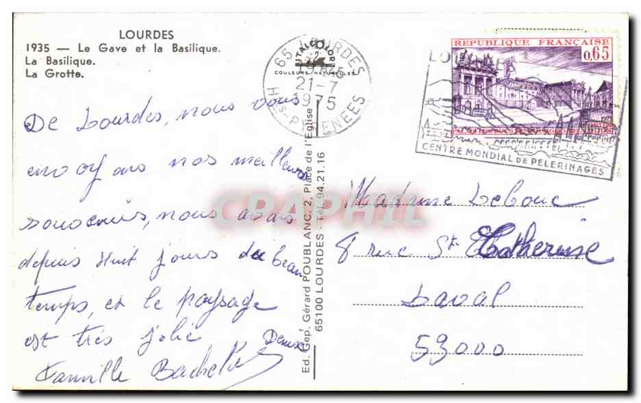 CPSM Lourdes Le Gave et la Basilique La Basilique La Grotte — Verso